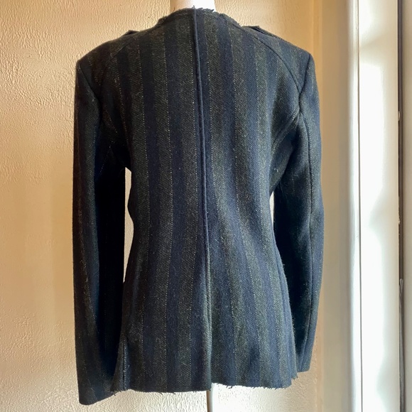 Isabel Marant navy/charcoal striped fitted wool jacket w/ raw edge detail  Sz L - Picture 6 of 13